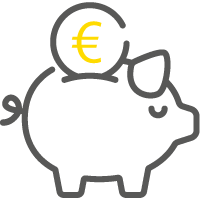 Sparschwein-Icon, das Kosteneffizienz der Wärmepumpe symbolisiert